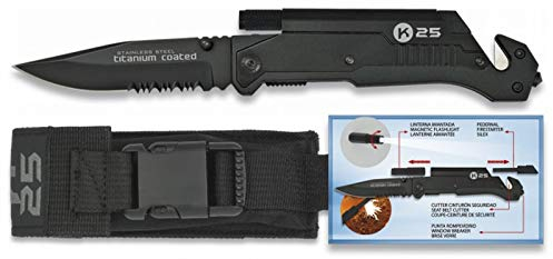 K25 K25-19265 - Navaja Pedernal/Linterna. 9cm - Herramienta para Caza, Pesca, Camping, Outdoor, Supervivencia y Bushcraft