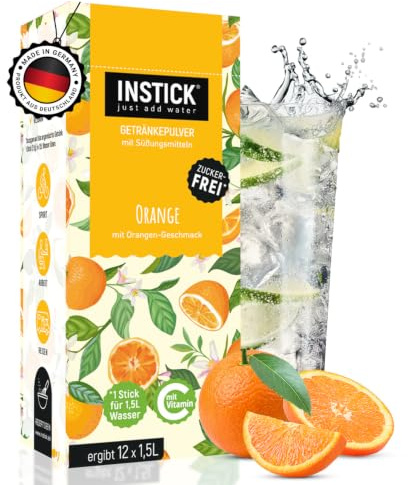 INSTICK Zuckerfreies Instant-Getränk (Orange) - 1 Packung für 12 x 1,5-2,5 L - Veganes Getränkepulver Kalorienarm & Vitamin C - Instant-Pulver