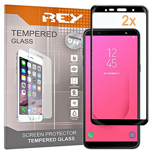 REY [Lot de 2] Protecteur d'écran 3D pour Samsung Galaxy J4 Plus 2018 - J6 Plus 2018 - J4 Core, Noir, Verre Polycarbonate de qualité supérieure