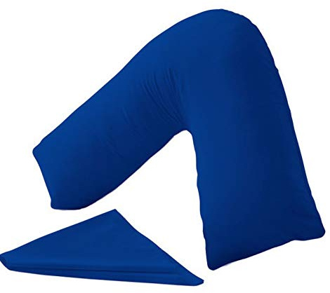 ER Traders Ltd V Pillow With V Pillowcase Hollowfibre Back and Neck Support V Shaped Orthopedic (Royal Blue, Complete with Pillow)