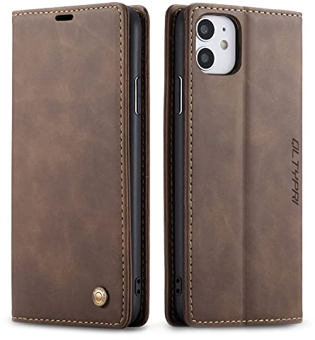 QLTYPRI Case for iPhone 11, Vintage PU Leather Wallet Case Card Slot Kickstand Magnetic Closure Shockproof Flip Folio Book Case Cover for iPhone 11 - Coffee Brown
