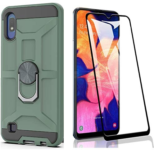 Cuoqing Samsung Galaxy A10 Case and 1 Screen Protector, Silicone Shockproof Hard Protective Phone Cover With Ring Stand for Samsung Galaxy A10,Dark Green