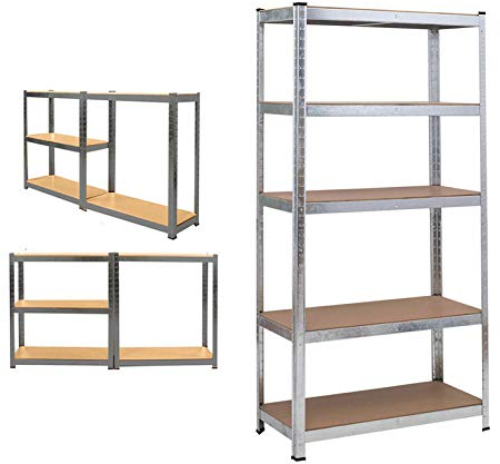 Schwerlastregal Lagerregal 5 Böden Metallregal Kellerregal Steckregal 875 kg belastbar Regal Werkstattregal Werkbank Garagenregal (Verzinkt, 200x100x50cm)