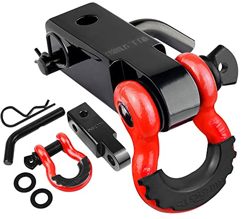AUTOBOTS Tow Hitch Receiver 2, 45,000 Lbs Break Strength Heavy Duty Receiver with 5/8 Screw Pin, 3/4 Shackle, Towing Accessories for Vehicle Recovery Off-Road Red&Black