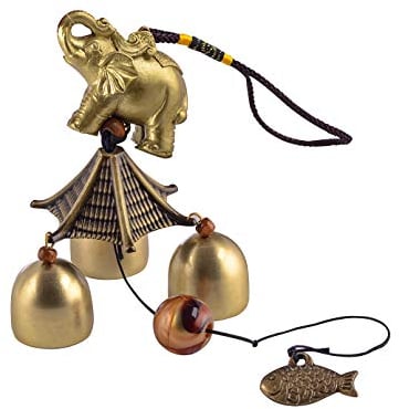 YODOOLTLY Glückliches Windspiel - Feng Shui Windspiel Outdoor Glücksbringer Hänger mit 3 Metallglocken Windglocken für Garten, Haus, Terrasse, Hof (Elefant)