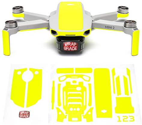 Wrapgrade Skin Sticker Set Kompatibel mit DJI Mini 2 | Akzentfarbe (NEON YELLOW)