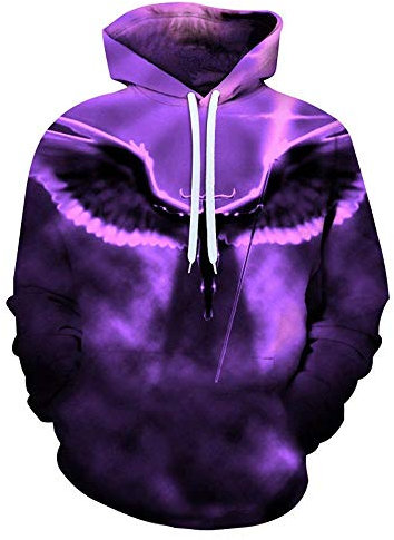 Laizs Felpe 3D Hoodie Pullover Coulisse Tasca Sweatshirt Unisex novità Felpa con Cappuccio Funky Stampato Demone Viola A4914,3XL