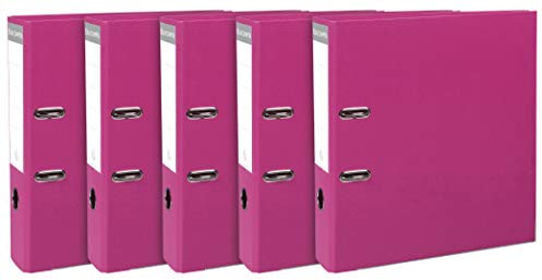 Exacompta 53359SE 5er Pack Premium-Ordner. Made in Germany. Kunststoffbezug außen und innen 8 cm breit DIN A4 MAXI himbeere Ringordner Aktenordner Briefordner Büroordner Plastikordner Schlitzordner