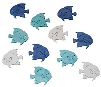 36 Stk FISCHE blau weiss türkis dunkelblau Deko Fisch 877n Streuteile Tischdeko Holzfische 4cm Dekofische Holzfisch Taufe Kommunion Konfirmation