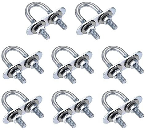 sourcing map Round U-Bolts 8 Sets 0.63(16mm) Inner Width 46mm Length Steel M6 with Nut, Plate, Washer