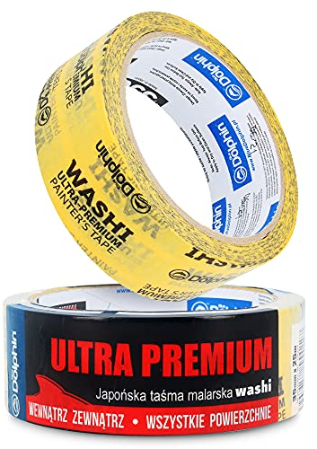 Blue Dolphin WASHI Profi Kreppband Malerband 35mm x 25m Gelb Abklebeband Maler Malerkrepp 60 Tage Ablösbar Abdeckband Klebeband Papierklebeband Für Abdeck- & Malerarbeiten Innen & Außen UV-Beständig