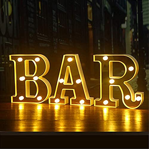 SUQ BAR Lettres Lumineuses à LED Lampe, Alphabet Lumineux Lampe, Lettre Decoration, Panneau de Bar Lumineux, Alimentées Par Piles, pour Décoration de Bar, Pub, Maison, Fête, Murale(bar doré)