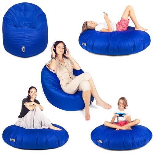 Patchhome - Pouf 2 in 1, cuscino da pavimento, poltrona a sacco da gaming, per adulti e bambini, con imbottitura, Ø 125 cm, blu (blue)
