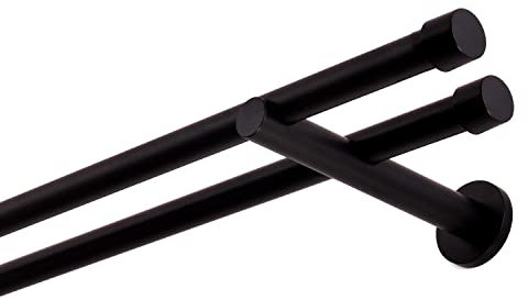 Gardinenstange schwarz 180 cm 2-läufig 19 mm aus Metall Wandbefestigung Endstück Kappe