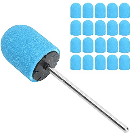Nail Sanding Head, 20PCS Nail Sanding Band Drill Bit Nail Art Polishing Sanding Cap Set Accessory (10 x 15mm)(blue)