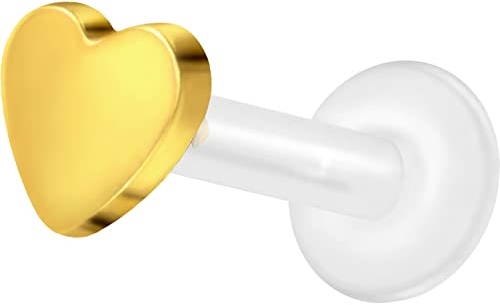 PIERCINGLINE PTFE Labret mit Gewinde Titan Aufsatz HERZ Piercing Nase Ohr Helix Tragus Lippe Medusa Goldfarben 1,2 x 9 mm