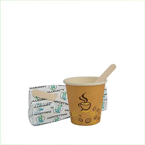 500 Bicchieri in Cartoncino per Caffè da 75ml, Bicchierini carta biodegradabili colore Avana Grafica Chicco per caffè e bevande calde + 500 Palette in Legno di Betulla