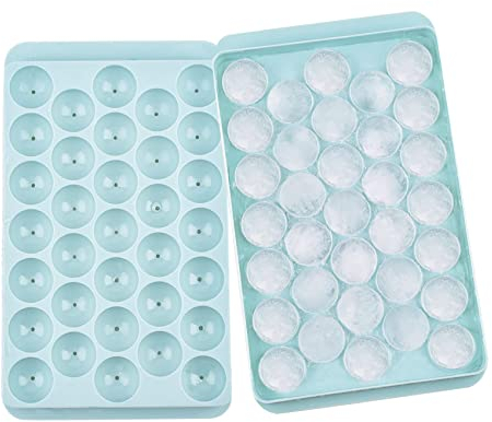 Round Ice Cube Tray With Lid, Sphere Ice Cube Mold for Freezer, Ice Ball Maker, Reusable Ice Trays for Freezer Water Whiskey Cocktail and Other Drink (Blue)