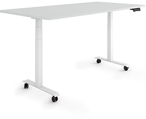 ESMART Germany EZX-132WG 160x80cm Hellgrau Ergonomischer Steh-Sitz-Schreibtisch auf Rollen Stufenlos elektrisch höhenverstellbar 65,5-130,5 cm 3 x Memory Aktivitätserinnerung Schnelle Montage