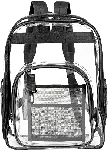 Teklemon Durchsichtiger Rucksack Plastik Klare Rucksack Transparent Wasserdichte Durchsichtig Strapazierfähige PVC-Buch-Tasche Clear Backpack für Schule, Beruf, Reisen, Sport (Groß, Schwarz)