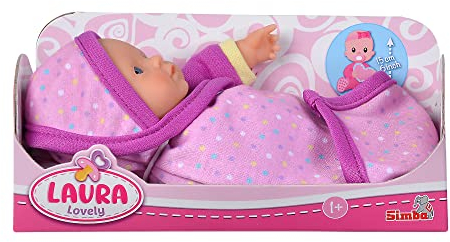Simba 105010005 - Laura Lovely, Weichkörperpuppe eingewickelt in eine süße Schmusedecke, 15cm, Spielpuppe, Babypuppe ab 1 Jahr