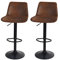 Kitchen Bar Stool Chair Set: 2 Leather Brown Bars Stools Breakfast Chairs Adjustable Height Lift Seat Swivel Tall Barstools Home Pub Counter Island Furniture