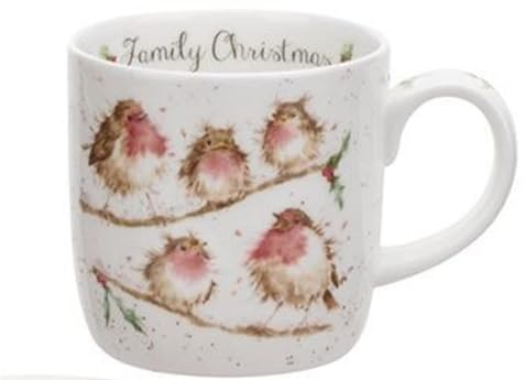 Wrendale Designs Portmeirion Royal Worcester Family Christmas Rotkehlchen Tasse, 0,3 l