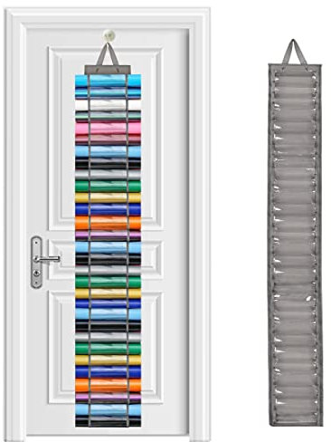 Vinyl Roll Holder with 60 Compartments and Keeper with Door Hooks and Strap, Clear Vinyl Organizers Holder Wall Mount for Home Craft Closet Wall Door (Dark Grey)