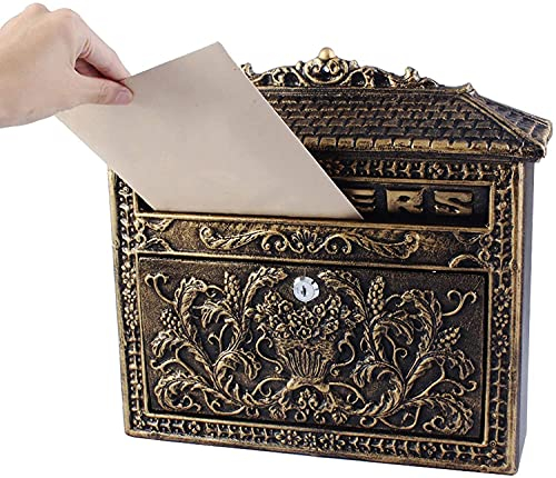 Postkasten für Draußen Antiker Briefkasten Aus Aluminiumguss Zur Wandmontage, Bronze-Blumenkorb, Wasserdicht, Wetterfest, Rostbeständig, Briefkasten For Den Außenbereich, Abschließbar, 13 X 4 X 13 Zol