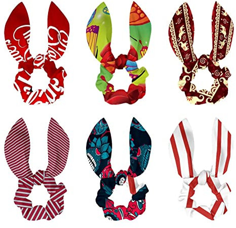 Haargummi mit Schleifen, 6 Stück, für Damen und Mädchen, rote und weiße Streifen