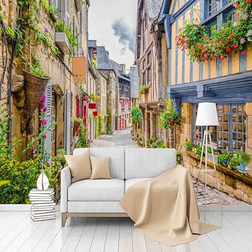 Fototapete 3D Stadtstraße Landschaft Wandbild Restaurant Café Wohnzimmer TV Hintergrund Wandmalerei Fresken 3D