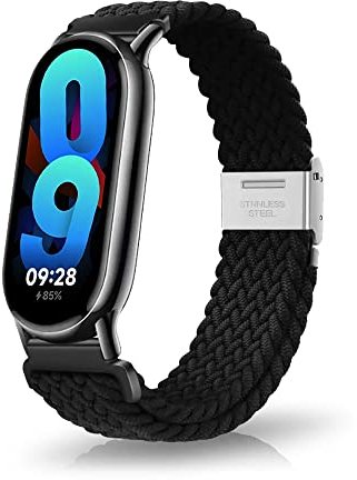 MiRowy Bracelet pour Xiaomi Smart Band 10/Xiaomi Smart Band 9 / Mi 8, Léger Respirant Remplacement Band, Nylon Ajustable Tressé Élastique Bracelet pour - Noir