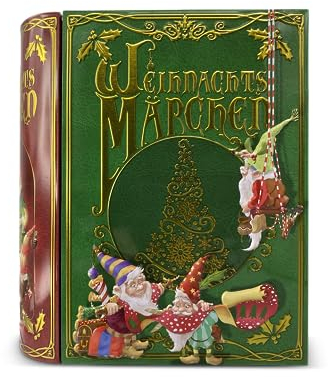 Blechdose in Form eines Weihnachsts-Buches Wichtel Keksdose Deko-Box Retro-Dose sehr groß Aufbewahrung, ca. 24.5 x 21 x 9 cm Volumen: 3 L
