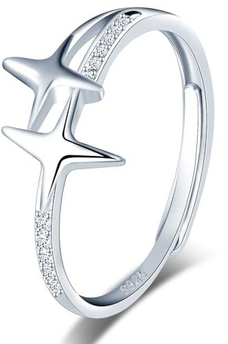 VIKILEE Bague pour femme en argent 925 avec croix et étoile, taille ajustable, cadeau de mariage et d'anniversaire pour votre petite amie