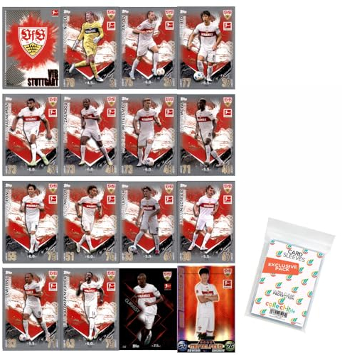 Bundle mit Topps Match Attax Bundesliga - 2023/24 - Mannschaftspaket - VfB Stuttgart + Exklusive Collect-it Hüllen