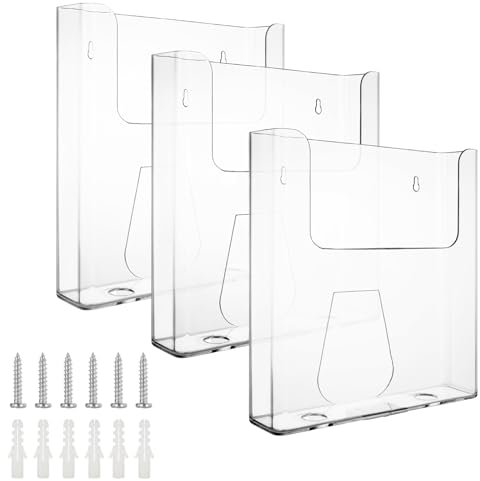 JMIATRY 3 Pack A4 Wall Mounted Document Holder, A4 Portrait Wall Mountable Menu Leaflet Holder, Clear Literature Holders, 24.1x22.7x5.2cm