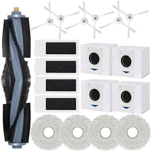 Anwor 19 Stück Zubehör für Ecovacs Deebot T20 OMNI, T20e OMNI Staubsauger Roboter, 1 Hauptbürsten, 4 Hepa Filter, 4 Staubbeutel, 4 Wischtücher, 6 Seitenbürsten Ersatz-Set