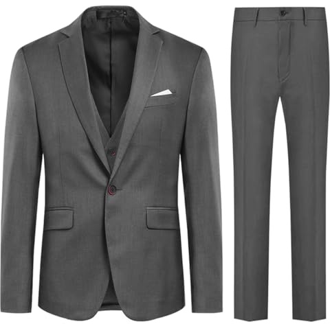Allthemen Herren Anzug Slim Fit 3 Teilig Anzüge Modern Business Hochzeit | Sakko Weste Hose, Formelle, 1 Knopf, Revers, Einfarbig, Einreihig, Modern Fit, Smoking, Komplett Set, Elegant