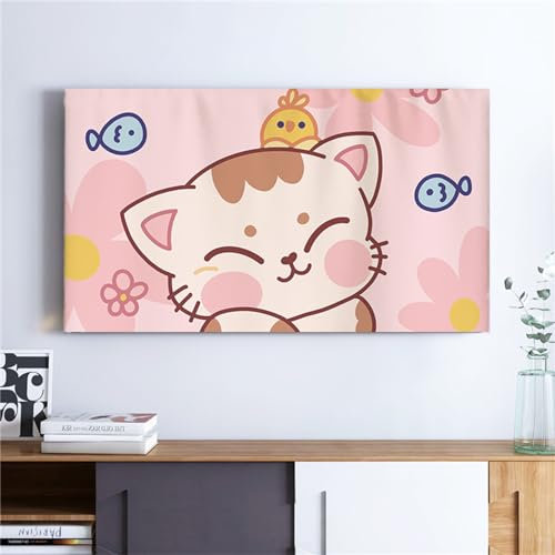 Treer TV Abdeckung Staubschutzhülle, Hülle Bezug für Fernsehen Schutzhülle Universal Fernseher Hülle Elastisch Staubschutz für 22-75 Zoll TV/PC-Bildschirme (Schöne Katze,22 Zoll)