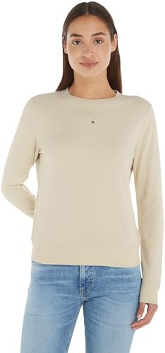 Tommy Jeans Donna Felpa Regular Fit Crew Neck Scollo Rotondo, Avorio (Newsprint), M