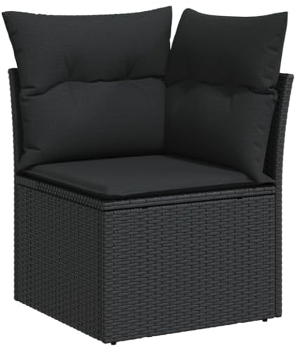 vidaXL Garten Ecksofa mit Kissen, Outdoor Sofa mit abnehmbarem waschbarem Bezug, Gartensofa mit Stahlrahmen, Gartencouch Gartenmöbel, Schwarz Poly Rattan