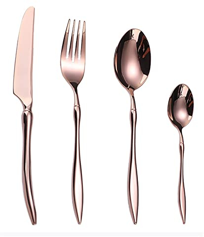Set di posate in oro rosa per 6, set di posate in acciaio inossidabile 18/10 da 24 pezzi, set di cucchiai e forchette in set di utensili per la casa e la cucina, lavabile in lavastoviglie (oro rosa 4