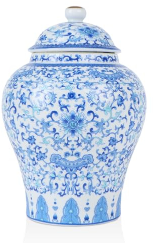 Yunjuhop arredamento cineserie vaso cineserie stile antico, vaso decorativo decorazioni per la casa in porcellana blu e bianca Tradizionale stile Ming e Qing della Cina (Magnolia)