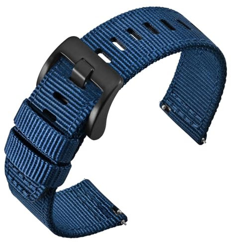 ANNEFIT Nylon Militär Uhrenarmband 20mm, Schwarze Schnalle aus Edelstahl, Schnellverschluss Aatmungsaktive Armband für Herren Damen (Blau)