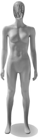 Schaufensterpuppe Dame, athletischer Körper von Penther, Profi-Schaufensterfigur ohne Gesicht Chrommaske, Mannequin für Sport- und Fitnessbekleidung, Damenpuppe aus grauem Kunststoff, 350415-148MT