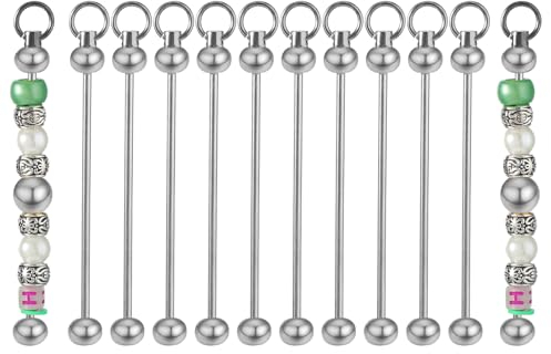 Andibro Lot de 10 Barres de Porte-Clés en Perles,Ébauches de Porte-Clés en Perles Métalliques Accessoires de Porte-Clés de Bricolage pour pendentifs, loisirs créatifs, fabrication de bijoux(argenté)