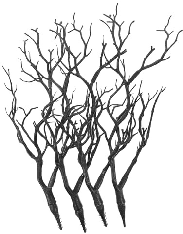 Wensmy 4Pcs Artificial Antler Branch Decoration Halloween Decoration Tree Branch Art Witch Antler Twigs Plastic Branches Artificial Twigs Fake Antler Shaped Tree Branch (Black)