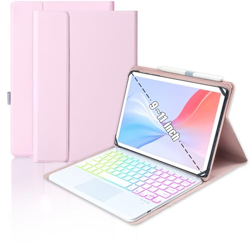 MePadKey Funda universal con teclado táctil para tablet de 9.7, 10.1, 4, 10.5, 11.9 y 11 pulgadas, teclado TrackPad con retroiluminación arcoíris con puerto de carga tipo C para Android/iOS/Windows de