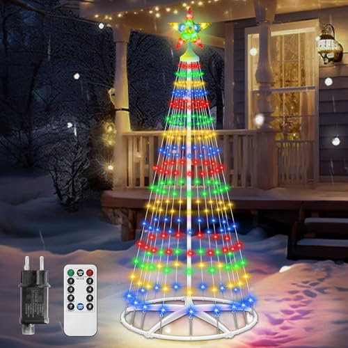 Weihnachtsbaum Metall Groß Kegelform 252 LED Lichterbaum 8 Modi Timer Wasserdicht Weihnachtsbeleuchtung Außen Lichterkette Weihnachten Beleuchtung für Garten Balkon Weihnachtsdeko Aussen Vierfarbig