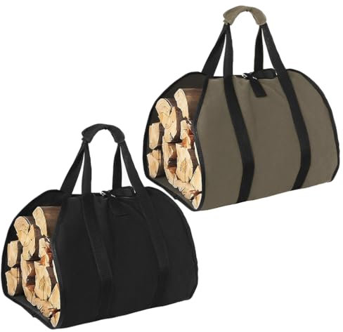 BEYGIH 2 Stück segeltuch kaminholztrage,98 x 46 CM wasserdicht brennholz tragetasche Große Kapazität faltbare Brennholzträger,Kaminholztragetasche mit Griffen, Holztragetasche für Lagerfeuer,Camping